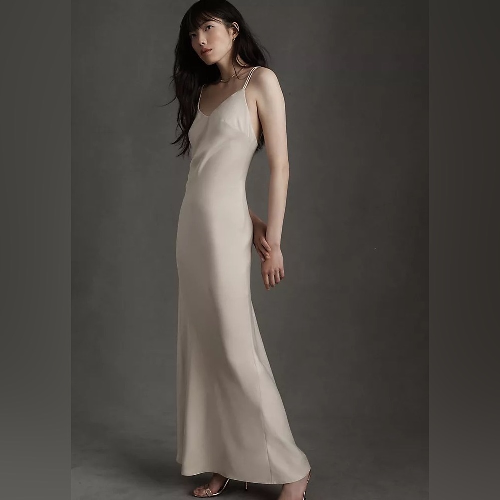 BHLDN Anthropologie Charlie Champagne Formal Maxi Slip Dress Gown Sz 10